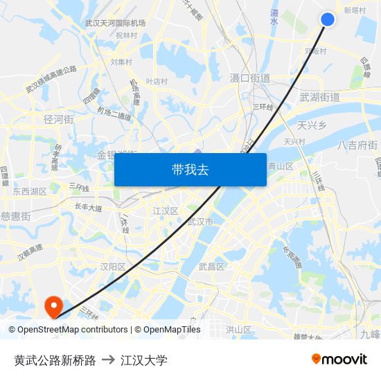 黄武公路新桥路 to 江汉大学 map