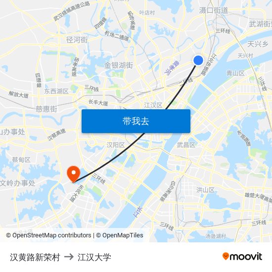 汉黄路新荣村 to 江汉大学 map
