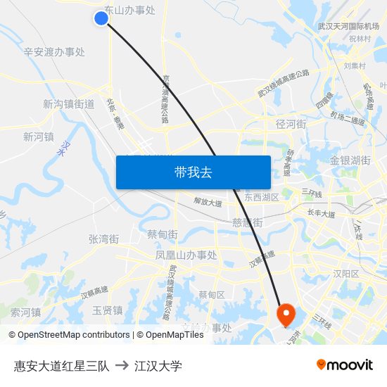 惠安大道红星三队 to 江汉大学 map