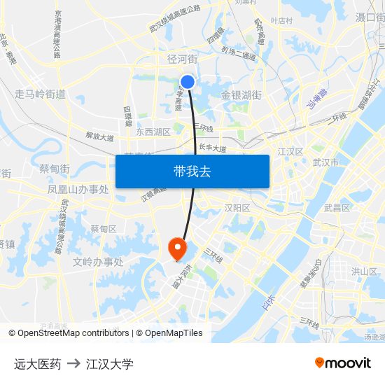 远大医药 to 江汉大学 map