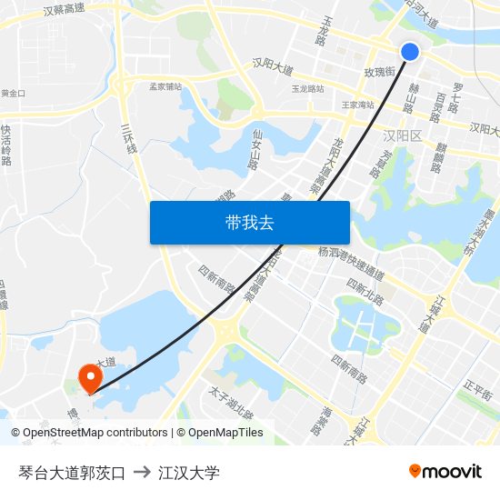 琴台大道郭茨口 to 江汉大学 map