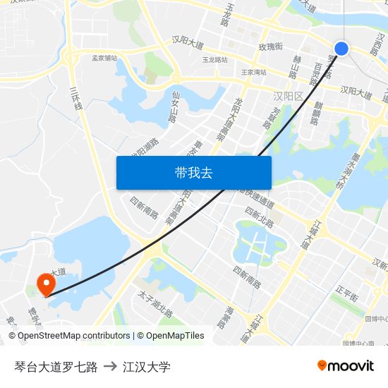 琴台大道罗七路 to 江汉大学 map