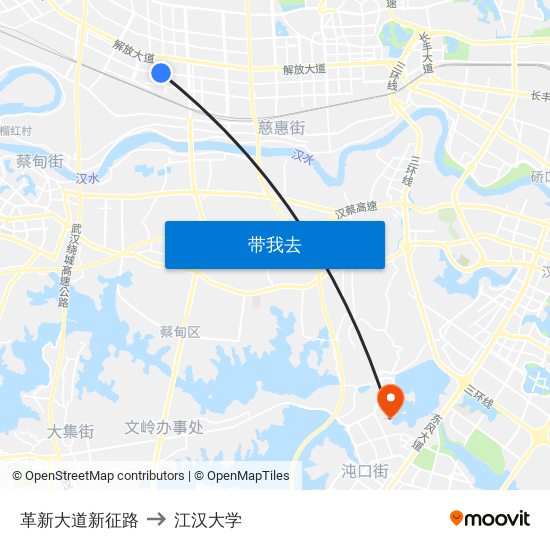 革新大道新征路 to 江汉大学 map