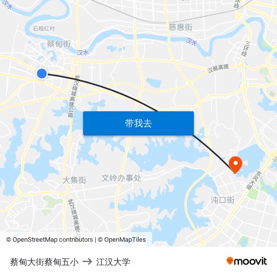 蔡甸大街蔡甸五小 to 江汉大学 map