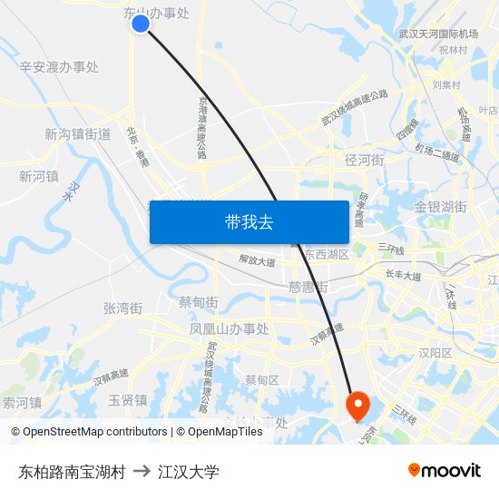 东柏路南宝湖村 to 江汉大学 map