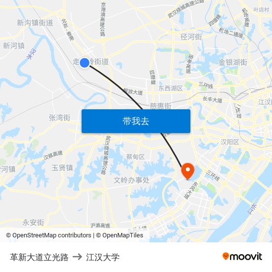 革新大道立光路 to 江汉大学 map