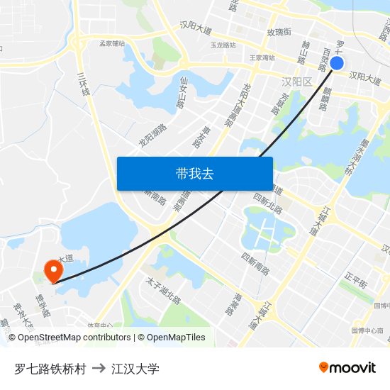 罗七路铁桥村 to 江汉大学 map