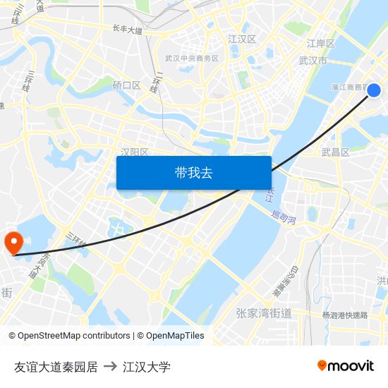 友谊大道秦园居 to 江汉大学 map