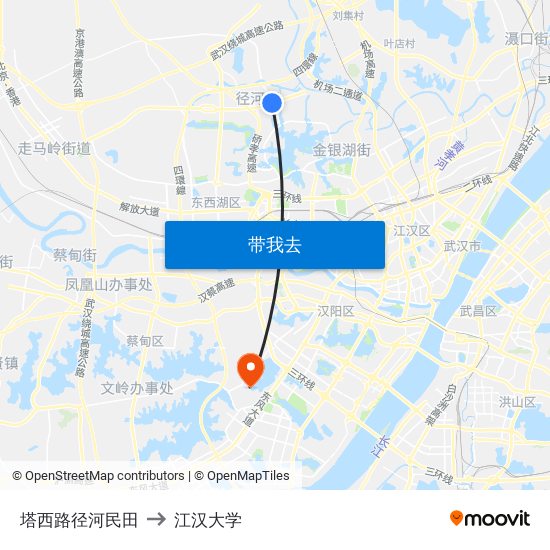 塔西路径河民田 to 江汉大学 map