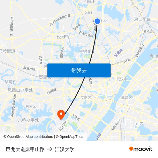 巨龙大道露甲山路 to 江汉大学 map