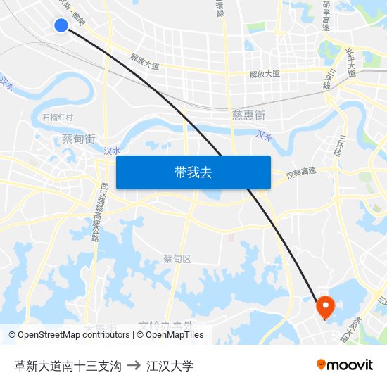 革新大道南十三支沟 to 江汉大学 map