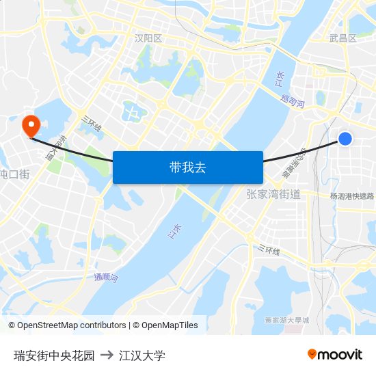 瑞安街中央花园 to 江汉大学 map