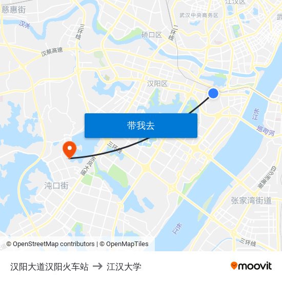 汉阳大道汉阳火车站 to 江汉大学 map