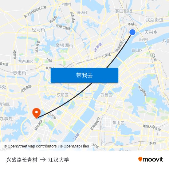 兴盛路长青村 to 江汉大学 map