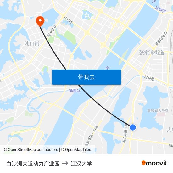 白沙洲大道动力产业园 to 江汉大学 map