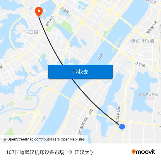 107国道武汉机床设备市场 to 江汉大学 map