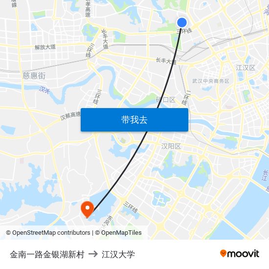 金南一路金银湖新村 to 江汉大学 map