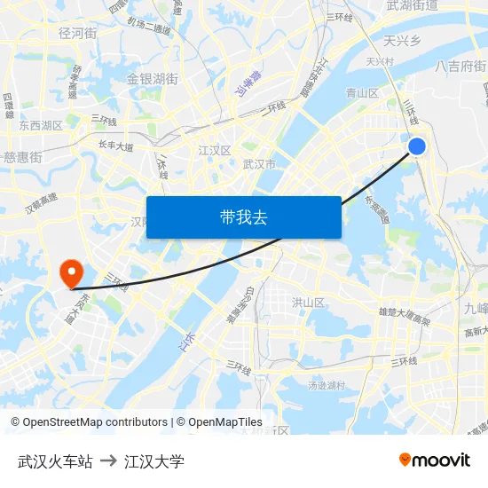 武汉火车站 to 江汉大学 map