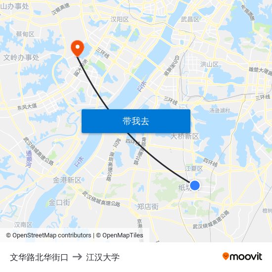 文华路北华街口 to 江汉大学 map