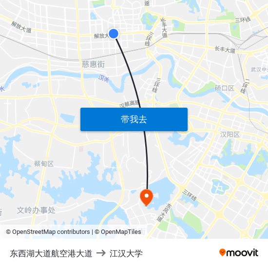 东西湖大道航空港大道 to 江汉大学 map