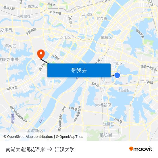 南湖大道澜花语岸 to 江汉大学 map