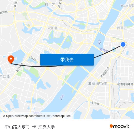 中山路大东门 to 江汉大学 map