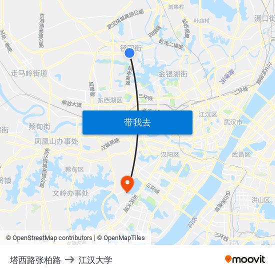 塔西路张柏路 to 江汉大学 map