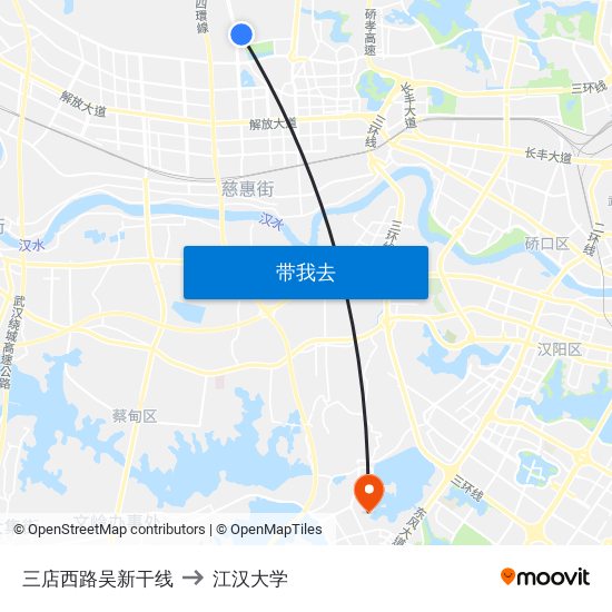 三店西路吴新干线 to 江汉大学 map