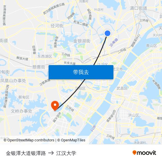 金银潭大道银潭路 to 江汉大学 map