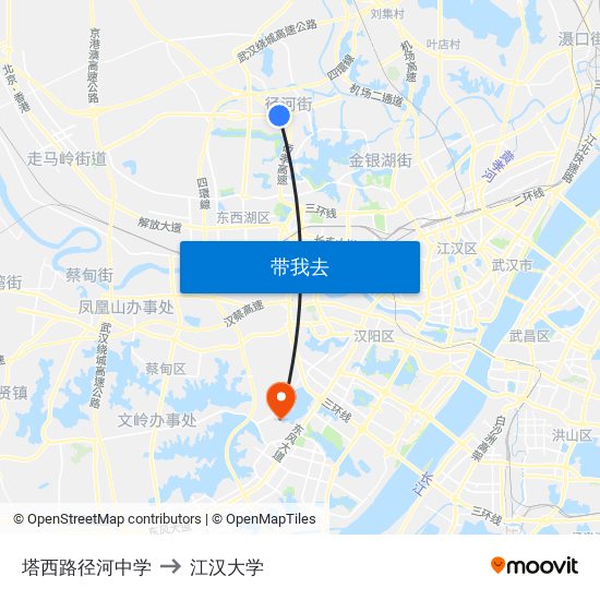 塔西路径河中学 to 江汉大学 map