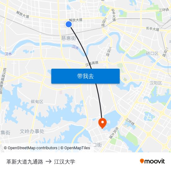 革新大道九通路 to 江汉大学 map