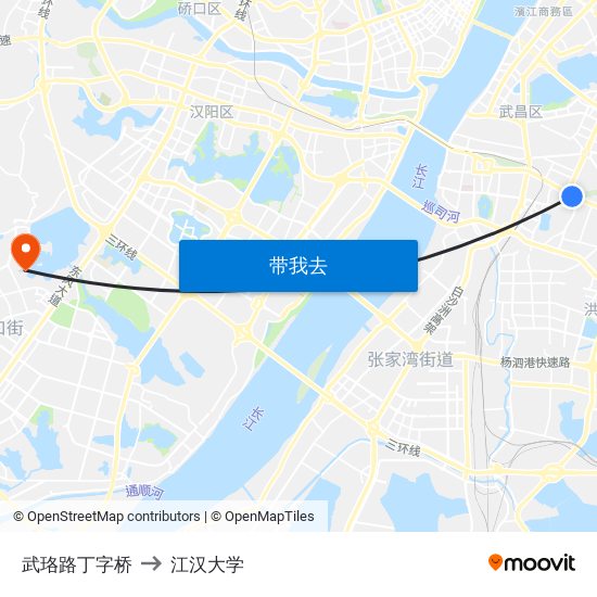 武珞路丁字桥 to 江汉大学 map