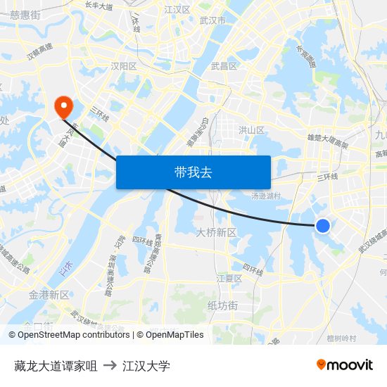 藏龙大道谭家咀 to 江汉大学 map