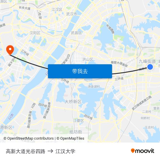 高新大道光谷四路 to 江汉大学 map