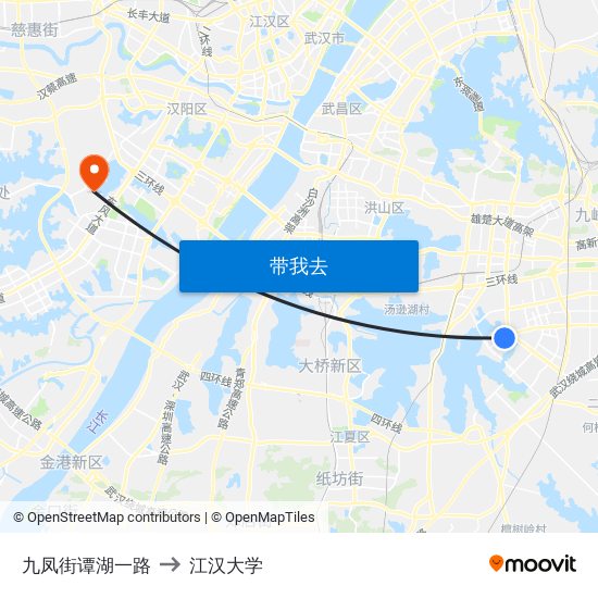 九凤街谭湖一路 to 江汉大学 map