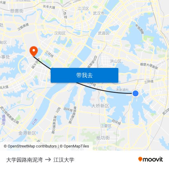 大学园路南泥湾 to 江汉大学 map