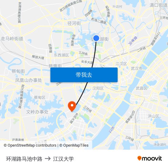 环湖路马池中路 to 江汉大学 map