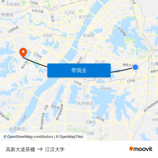 高新大道茶棚 to 江汉大学 map