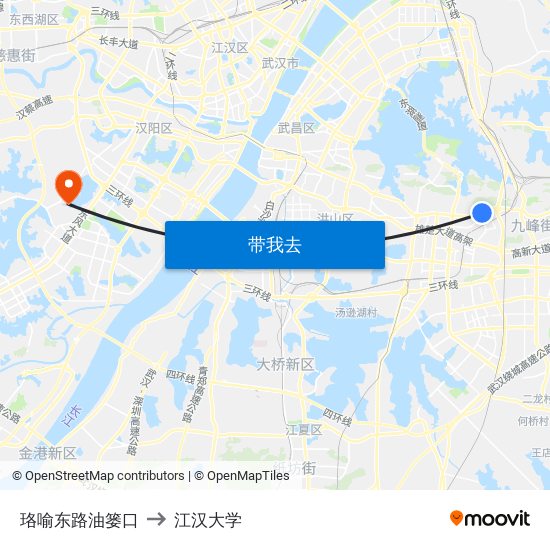 珞喻东路油篓口 to 江汉大学 map
