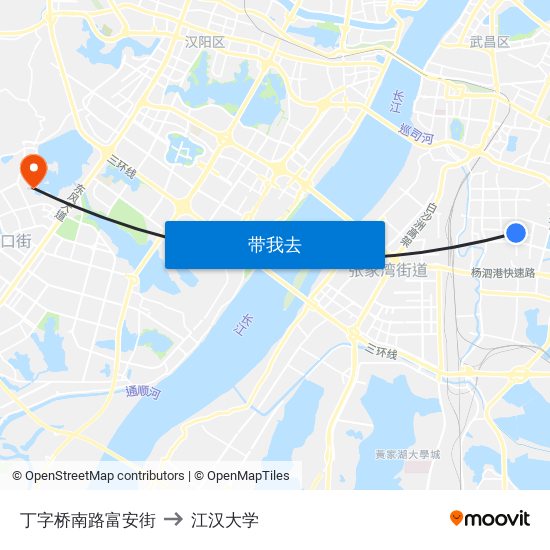 丁字桥南路富安街 to 江汉大学 map