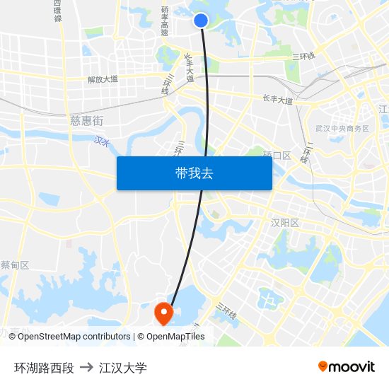 环湖路西段 to 江汉大学 map