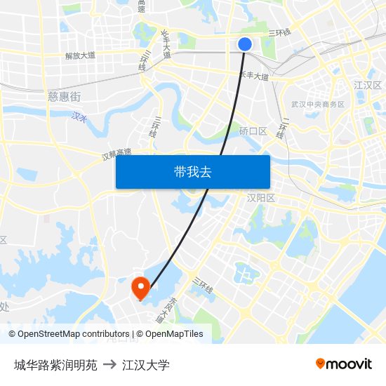 城华路紫润明苑 to 江汉大学 map