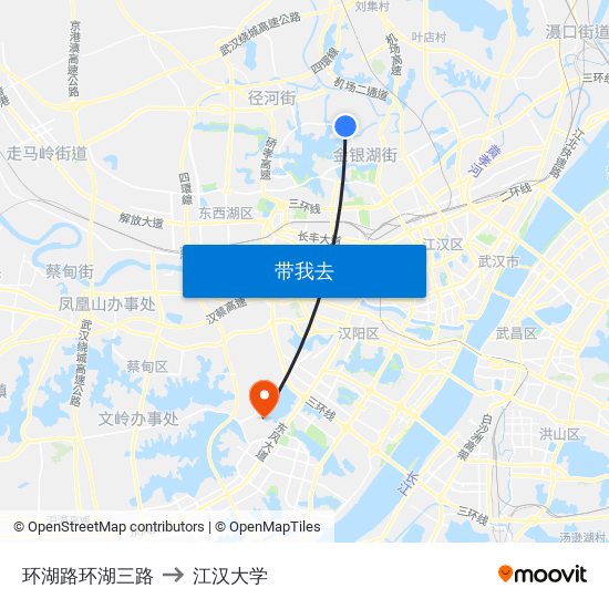 环湖路环湖三路 to 江汉大学 map
