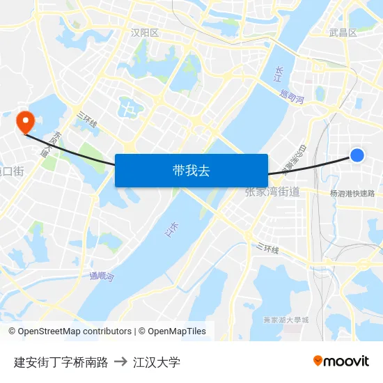 建安街丁字桥南路 to 江汉大学 map