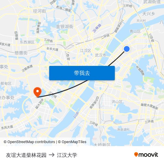 友谊大道柴林花园 to 江汉大学 map