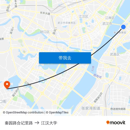 秦园路合记里路 to 江汉大学 map