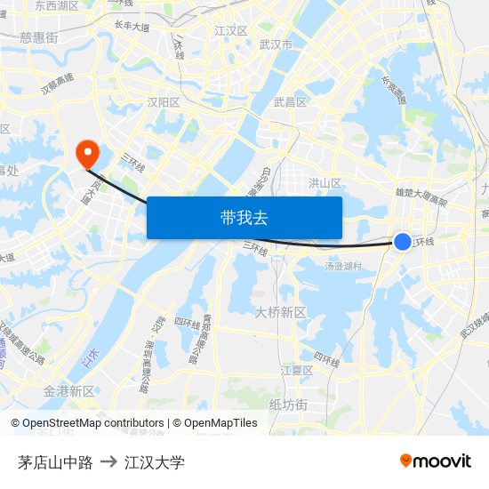 茅店山中路 to 江汉大学 map