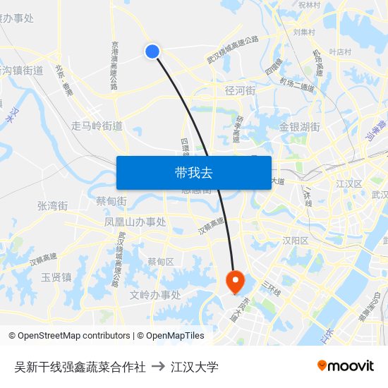 吴新干线强鑫蔬菜合作社 to 江汉大学 map