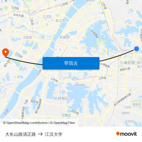 大长山路清正路 to 江汉大学 map