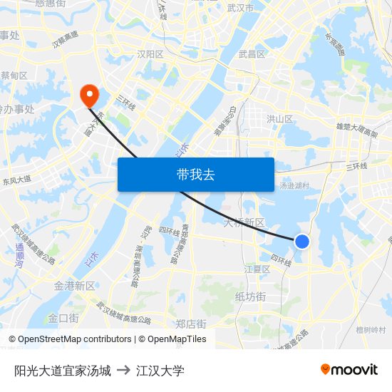 阳光大道宜家汤城 to 江汉大学 map